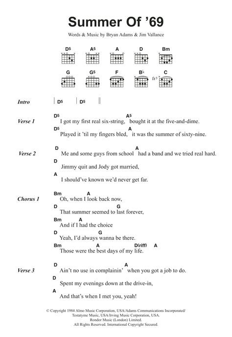 Summer Of 69 Chords Sheet And Chords Collection