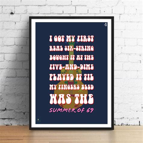 Summer Of 69 Lyrics Print Bryan Adams Inspired Music Poster Etsy