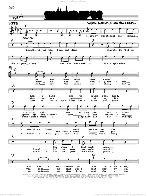 Summer Of 69 Sheet Music Real Book With Lyrics Pdf