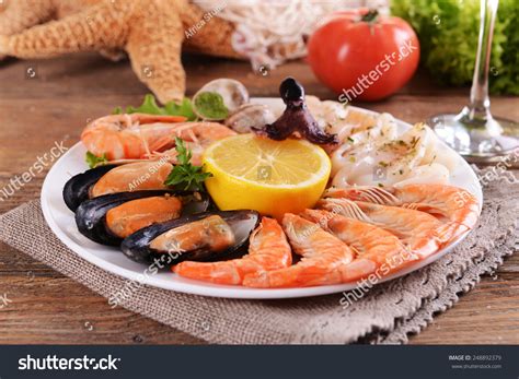 Tasty Seafood On Plate On Table Stock Photo 248892379 Shutterstock