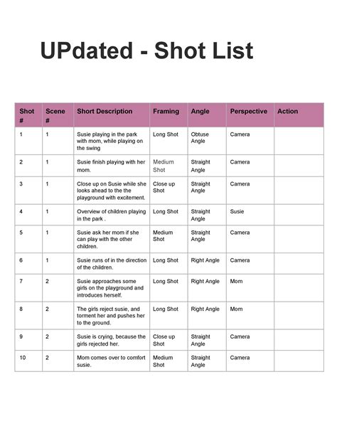 The Only Shot List Template You Need With Free Download