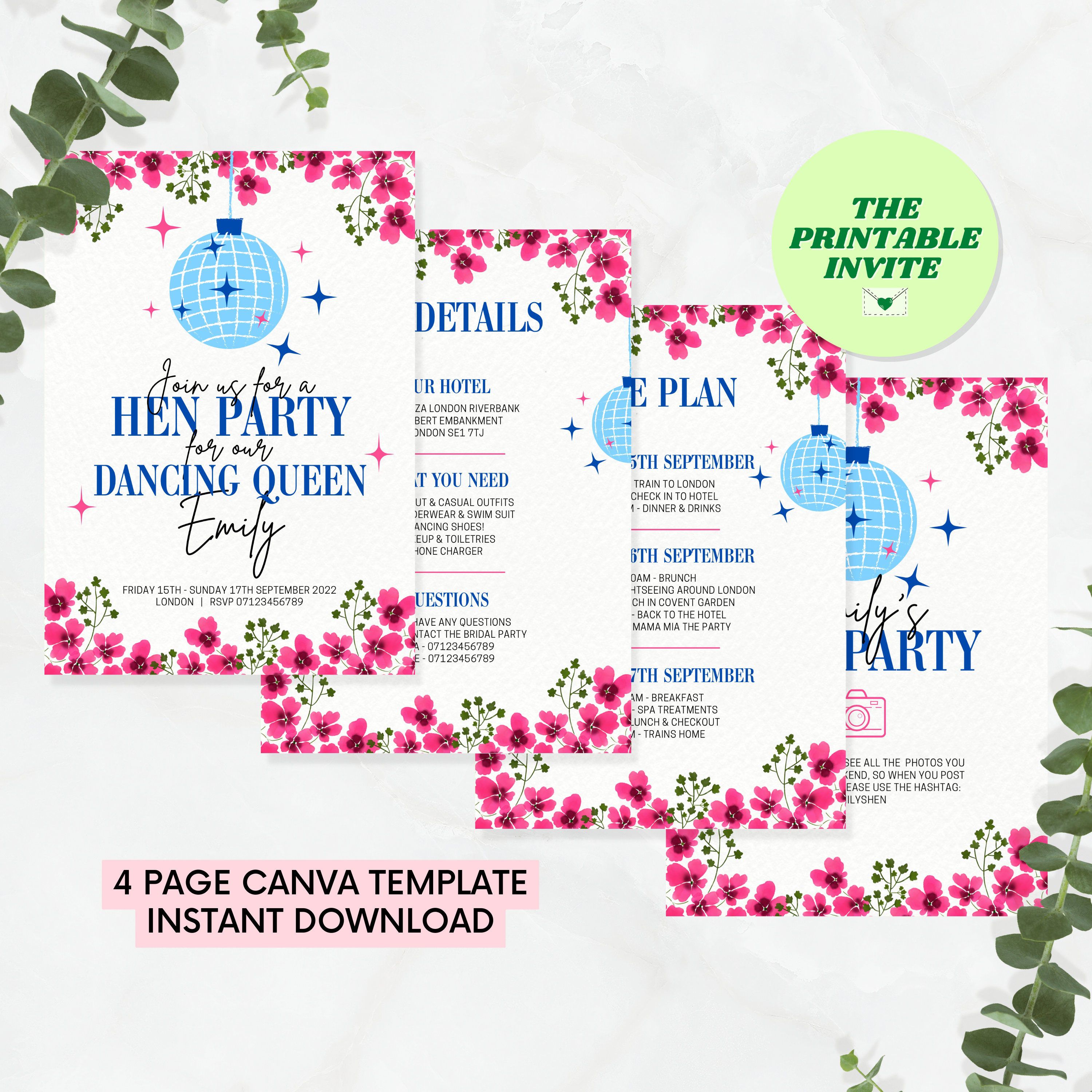 This 4 Page Mamma Mia Dancing Queen Themed Hen Bachelorette Party