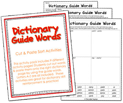 This Little Teacher Dictionary Guide Words Cut Paste Activity