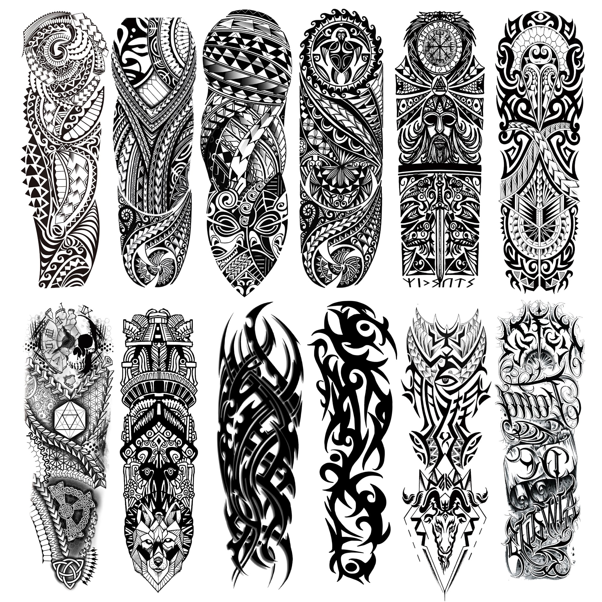 Tribal Tattoos Sleeve 12 Sheet Fake Totem Temorary Tattoo Stickers For