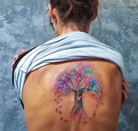 Unique And Cool Tree Of Life Family Tree Watercolor Back Tattoo