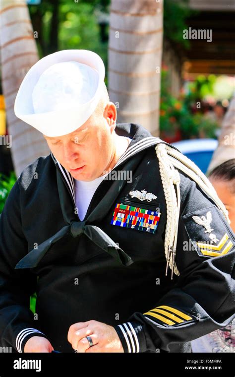 Us Navy Petty Officer Second Class In His Dress Uniform At The Memorial