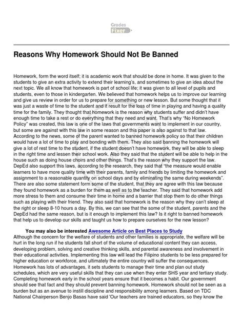 Why Homework Should Not Be Banned It Develops Important Life Skills