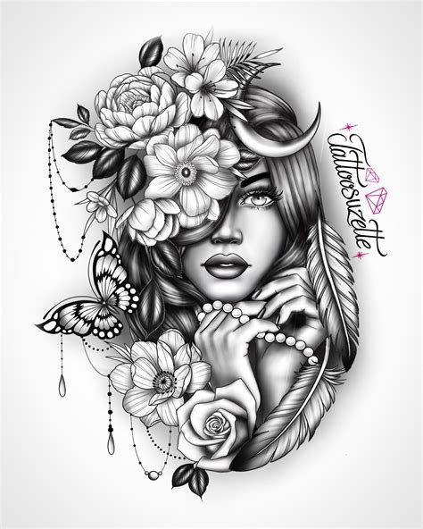 Woman Face Tattoo Drawing