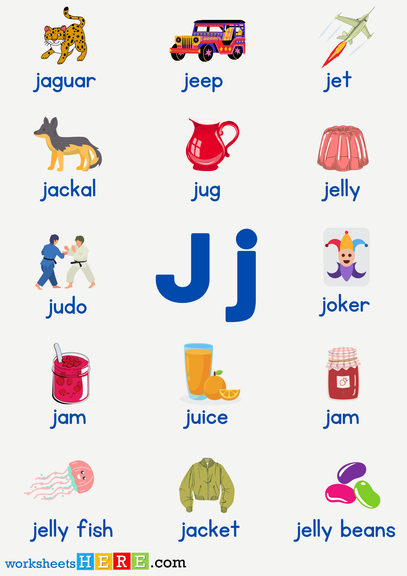 Words Start With J Alphabet Letter J Kids Vocabulary Words J Kids